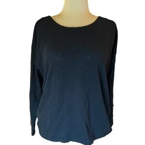 Lilla P Black Hi-Low Tee in Loose Knit Slub - Large